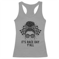 Racing Car Checkered Flag Racerback Tank Top Messy Bun Woman Race Day - Wonder Print Shop
