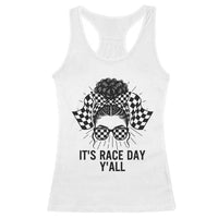 Racing Car Checkered Flag Racerback Tank Top Messy Bun Woman Race Day - Wonder Print Shop