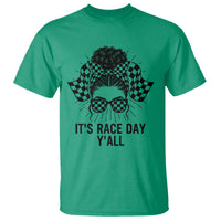 Racing Car Checkered Flag T Shirt Messy Bun Woman Race Day - Wonder Print Shop