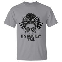 Racing Car Checkered Flag T Shirt Messy Bun Woman Race Day - Wonder Print Shop