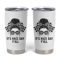 Racing Car Checkered Flag Tumbler Cup Messy Bun Woman Race Day