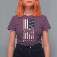Dirt Bike T Shirt For Women Braaap American Flag Motocross - Wonder Print Shop