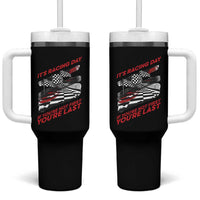 Funny Racing Car Flag Tumbler With Handle It Is Racing Day