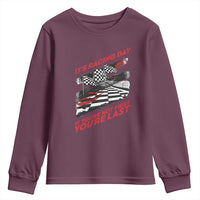 Funny Racing Car Flag Youth Sweatshirt It Is Racing Day - Wonder Print Shop