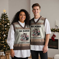 Be Kind 6 7 Days a Week V-Neck Knit Sweater Vest Funny Six Seven Cat Teacher Meme - Wonder Print Shop
