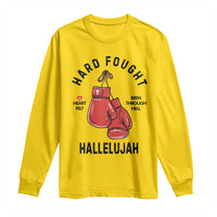 Hard Fought Hallelujah Long Sleeve Shirt Christian Boxing Gloves Bible Verse Faith - Wonder Print Shop