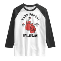 Hard Fought Hallelujah Raglan Shirt Christian Boxing Gloves Bible Verse Faith - Wonder Print Shop