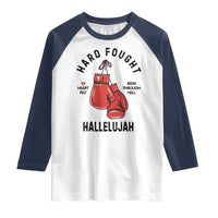 Hard Fought Hallelujah Raglan Shirt Christian Boxing Gloves Bible Verse Faith - Wonder Print Shop