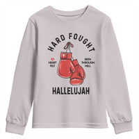 Hard Fought Hallelujah Youth Sweatshirt Christian Boxing Gloves Bible Verse Faith - Wonder Print Shop
