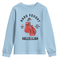 Hard Fought Hallelujah Youth Sweatshirt Christian Boxing Gloves Bible Verse Faith - Wonder Print Shop