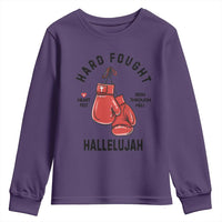 Hard Fought Hallelujah Youth Sweatshirt Christian Boxing Gloves Bible Verse Faith - Wonder Print Shop