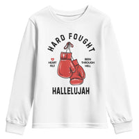 Hard Fought Hallelujah Youth Sweatshirt Christian Boxing Gloves Bible Verse Faith - Wonder Print Shop