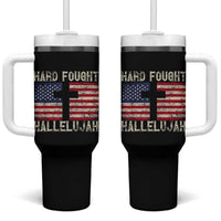 Hard Fought Hallelujah Tumbler With Handle Patriotic Christian Faith American Flag - Wonder Print Shop