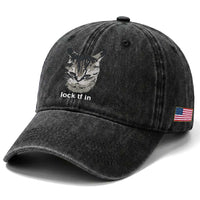 Lock TF In Cat Washed Cotton Baseball Cap Funny Gen Z Meme
