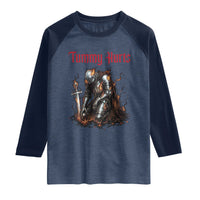 Tummy Hurts Raglan Shirt Funny Medieval Knight Dark Humor