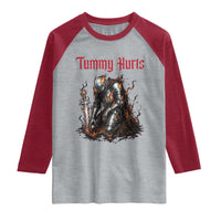 Tummy Hurts Raglan Shirt Funny Medieval Knight Dark Humor