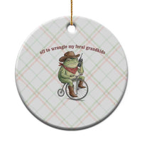 Off to Wrangle My Feral Grandkids Ceramic Ornament Funny Cowboy Frog Grandpa Western Meme