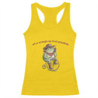 Off to Wrangle My Feral Grandkids Racerback Tank Top Funny Cowboy Frog Grandpa Western Meme