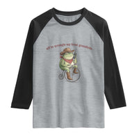 Off to Wrangle My Feral Grandkids Raglan Shirt Funny Cowboy Frog Grandpa Western Meme