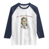 Off to Wrangle My Feral Grandkids Raglan Shirt Funny Cowboy Frog Grandpa Western Meme