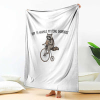 Off To Wranglin My Feral Grandkids Throw Blanket Funny Raccoon Grandpa Father's Day Gift