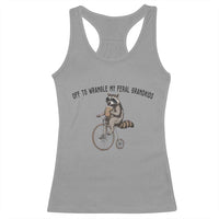 Off To Wranglin My Feral Grandkids Racerback Tank Top Funny Raccoon Grandpa Father's Day Gift