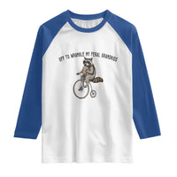 Off To Wranglin My Feral Grandkids Raglan Shirt Funny Raccoon Grandpa Father's Day Gift