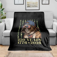 250 Years America Anniversary Throw Blanket Military Bulldog American Flag Camo