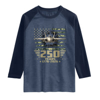 250 Years Anniversary Raglan Shirt Patriotic Jet Fighter US Flag Camo