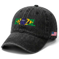 Brazil Brasil Flag Washed Cotton Baseball Cap Vintage Distressed Brazil