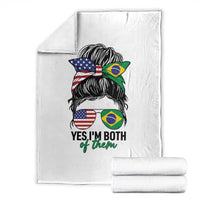 Half American And Brazilian America Brazil Brasil Flag Girl Throw Blanket Yes I'm Both of Them