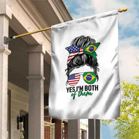 Half American And Brazilian America Brazil Brasil Flag Girl Garden Flag Yes I'm Both of Them