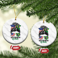 Half American And Brazilian America Brazil Brasil Flag Girl Ceramic Ornament Yes I'm Both of Them