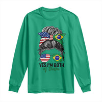 Half American And Brazilian America Brazil Brasil Flag Girl Long Sleeve Shirt Yes I'm Both of Them