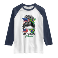 Half American And Brazilian America Brazil Brasil Flag Girl Raglan Shirt Yes I'm Both of Them