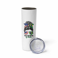 Half American And Brazilian America Brazil Brasil Flag Girl Skinny Tumbler Yes I'm Both of Them