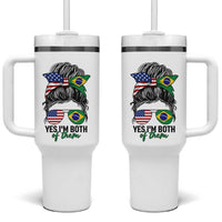 Half American And Brazilian America Brazil Brasil Flag Girl Tumbler With Handle Yes I'm Both of Them