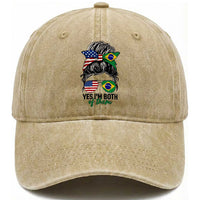 Half American And Brazilian America Brazil Brasil Flag Girl Washed Cotton Baseball Cap Yes I'm Both of Them