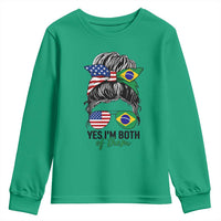 Half American And Brazilian America Brazil Brasil Flag Girl Youth Sweatshirt Yes I'm Both of Them