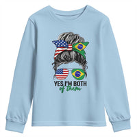 Half American And Brazilian America Brazil Brasil Flag Girl Youth Sweatshirt Yes I'm Both of Them