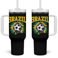 Brazil Soccer Fan Tumbler With Handle Brazilian Football Game Day Fan