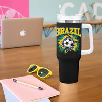 Brazil Soccer Fan Tumbler With Handle Brazilian Football Game Day Fan
