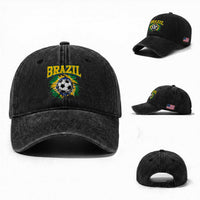 Brazil Soccer Fan Washed Cotton Baseball Cap Brazilian Football Game Day Fan