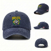 Brazil Soccer Fan Washed Cotton Baseball Cap Brazilian Football Game Day Fan