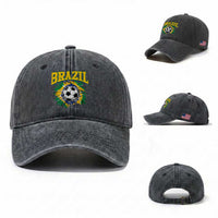 Brazil Soccer Fan Washed Cotton Baseball Cap Brazilian Football Game Day Fan