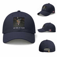 We Ride at Dawn Baseball Cap Funny Racoon Riding Tricycle Chaotic Meme
