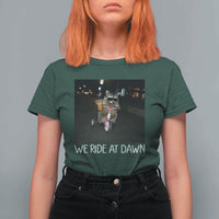 We Ride at Dawn T Shirt For Women Funny Racoon Riding Tricycle Chaotic Meme