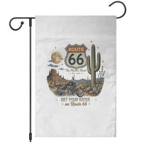 Highway 66 Get Your Kicks Centennial Road Trip Garden Flag Vintage 1976 American Cruiser Motorcycle Lover 100th Anniversary Gift