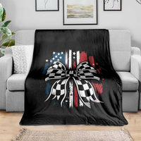 Patriotic Coquette Bow Checkered Flag Race Car Racing Throw Blanket - Wonder Print Shop