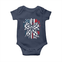 Patriotic Coquette Bow Checkered Flag Race Car Racing Baby Onesie - Wonder Print Shop